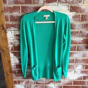 Banana Republic Silk Blend Kelly Green Open Button Ribbed Cardigan Sz S Luxury